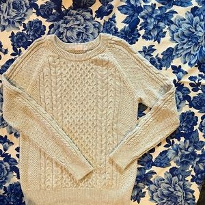 Like new! Gap Factory 100% cotton, cable knit, crew neck sweater. Light grey.